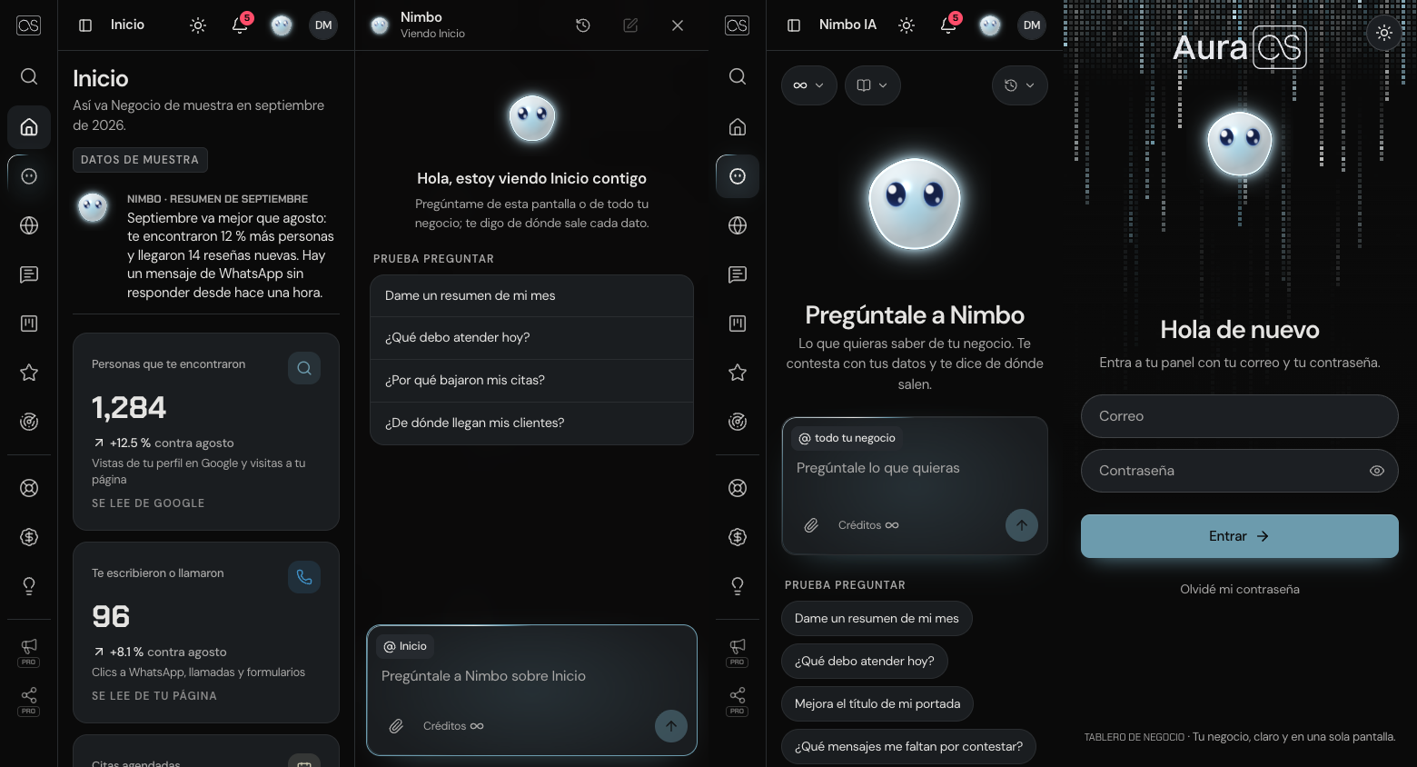 Inicio de Client OS con contactos y actividad de un negocio